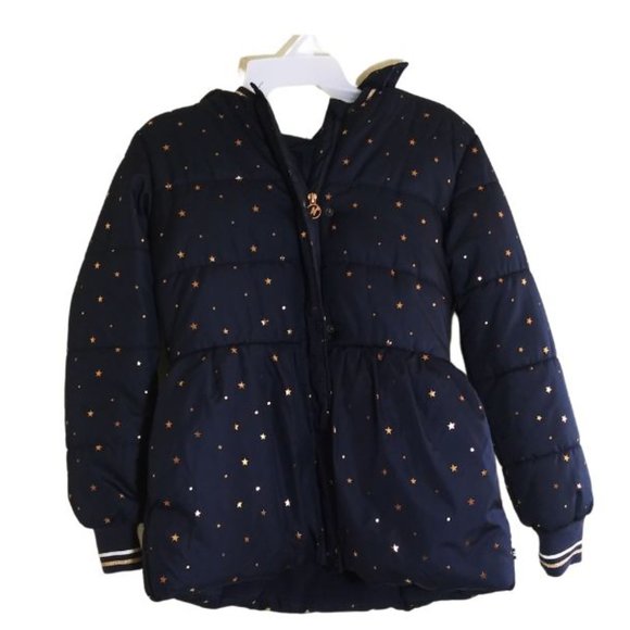 NAUTICA DARK BLUE PUFFER JACKET WITH GOLD STAR DESIGNS - Picture 1 of 6